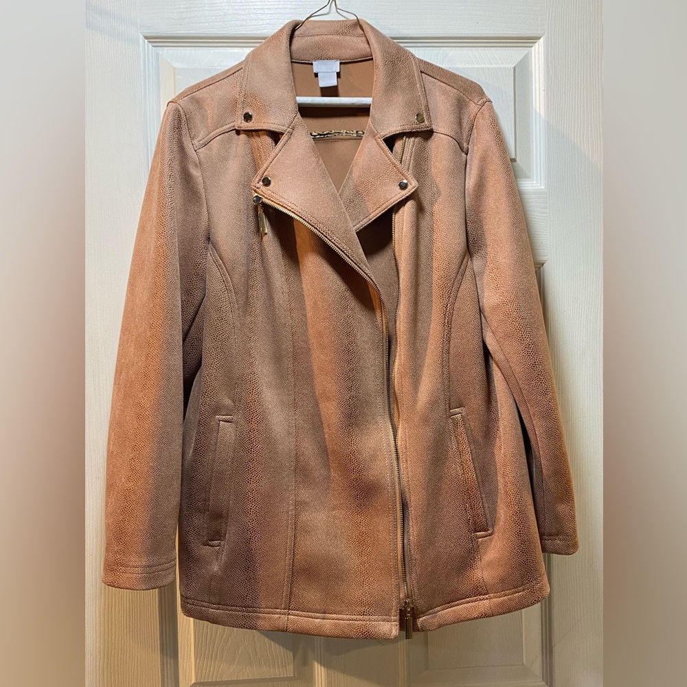 Chicos pink toned diagonal jacket.  Size 3 Chicos size.  Faux suede